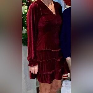 Elegant velvet Burgundy Long-Sleeve Dress small